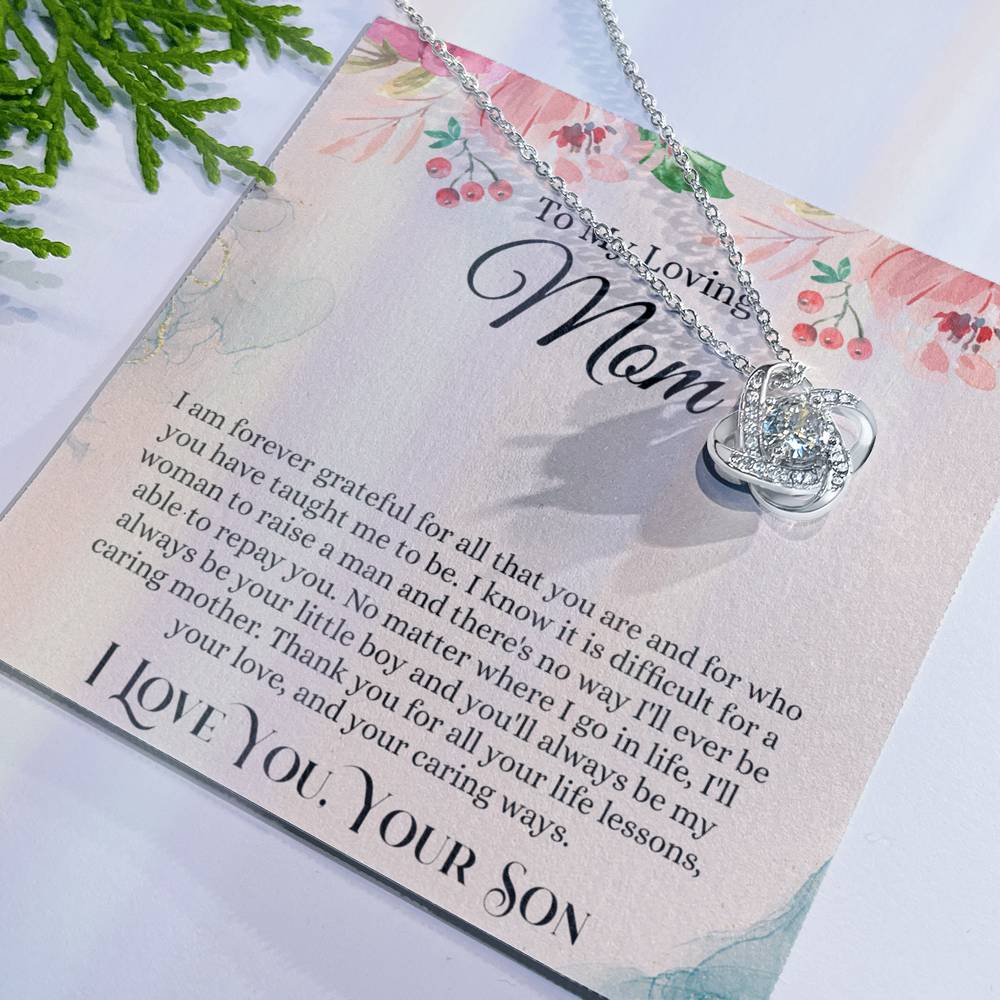 Loving Mom Gift Necklace, Mother's Day Necklace Gift For Mom, To My Loving Mom Love Knot Necklace Gift for Mom, Gift Anniversary Mother And Son Gift Pendant, Jewelry Gift For Women, Mom From Son Love Knot Necklace 6323
