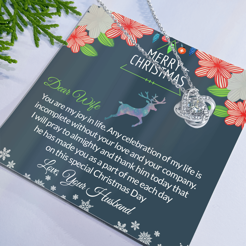 Dear Wife Gift Necklace, To My Wife Necklace From Husband, Merry Christmas Necklace Gift For Wife, Husband To Wife Love Knot Pendant, Christmas Necklace For Wife Christmas, Jewelry Gift For Women