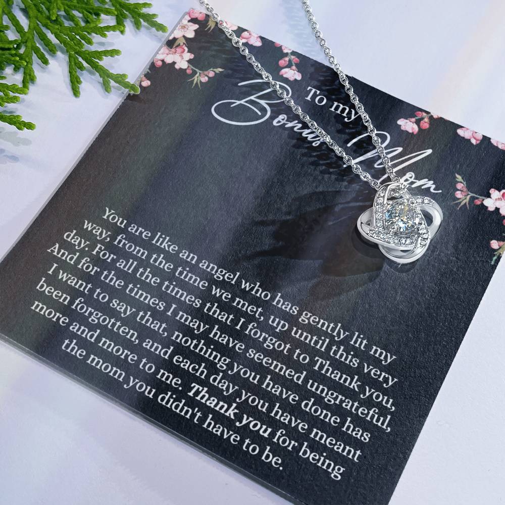 Bonus Mom Gift Necklace, To My Bonus Mom Love Knot Necklace Gift For Mom, Mother And Daughter Necklace Gift For Mom, Thank You For Being Necklace, Bonus Mother Gift Necklace Jewelry Gift For Women Love Knot Necklace 6323