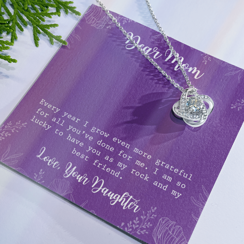 To My Mom Necklace From Daughter, My Best Friend Gift Necklace For Mom On Mothers Day, Birthday Gift Anniversary, Love Knot Pendant Gift For Her, Jewelry For Mom, Dear Mom Gifts Necklace