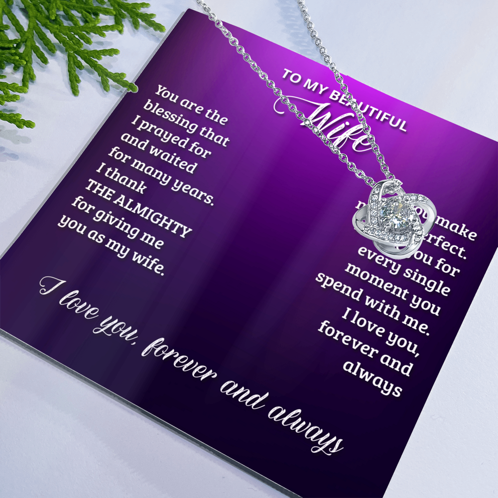 Beautiful Wife Gift Necklace, To My Wife Necklace From Husband, Wife Love Knot Necklace From Husband, Jewelry Gift For Women Badass Wife Gift Necklace, Soulmate Gift Necklace Gift From Men