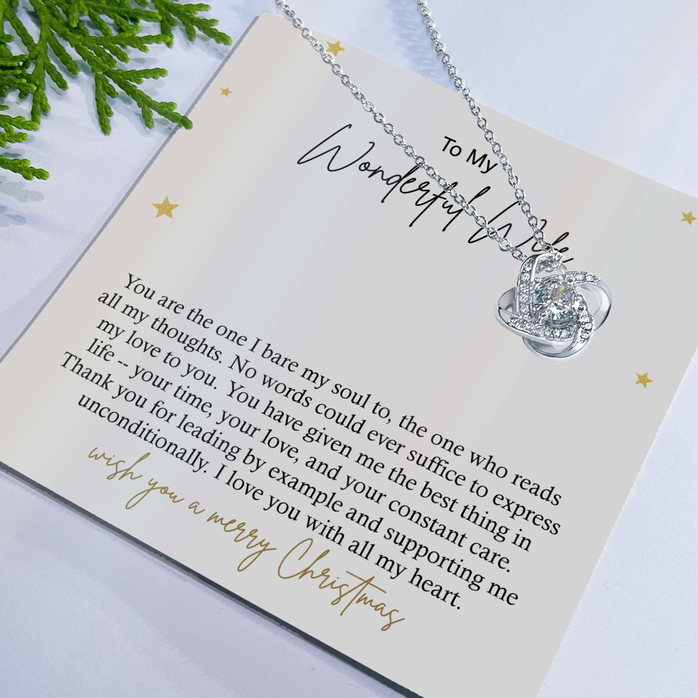 To My Wonderful Wife Necklace From Husband, Wish You A Merry Christmas Love Knot Necklace Gift For Wife Husband To Wife, Jewelry Gift For Women Wife Gift Necklace Soulmate Gift Pendant Necklace