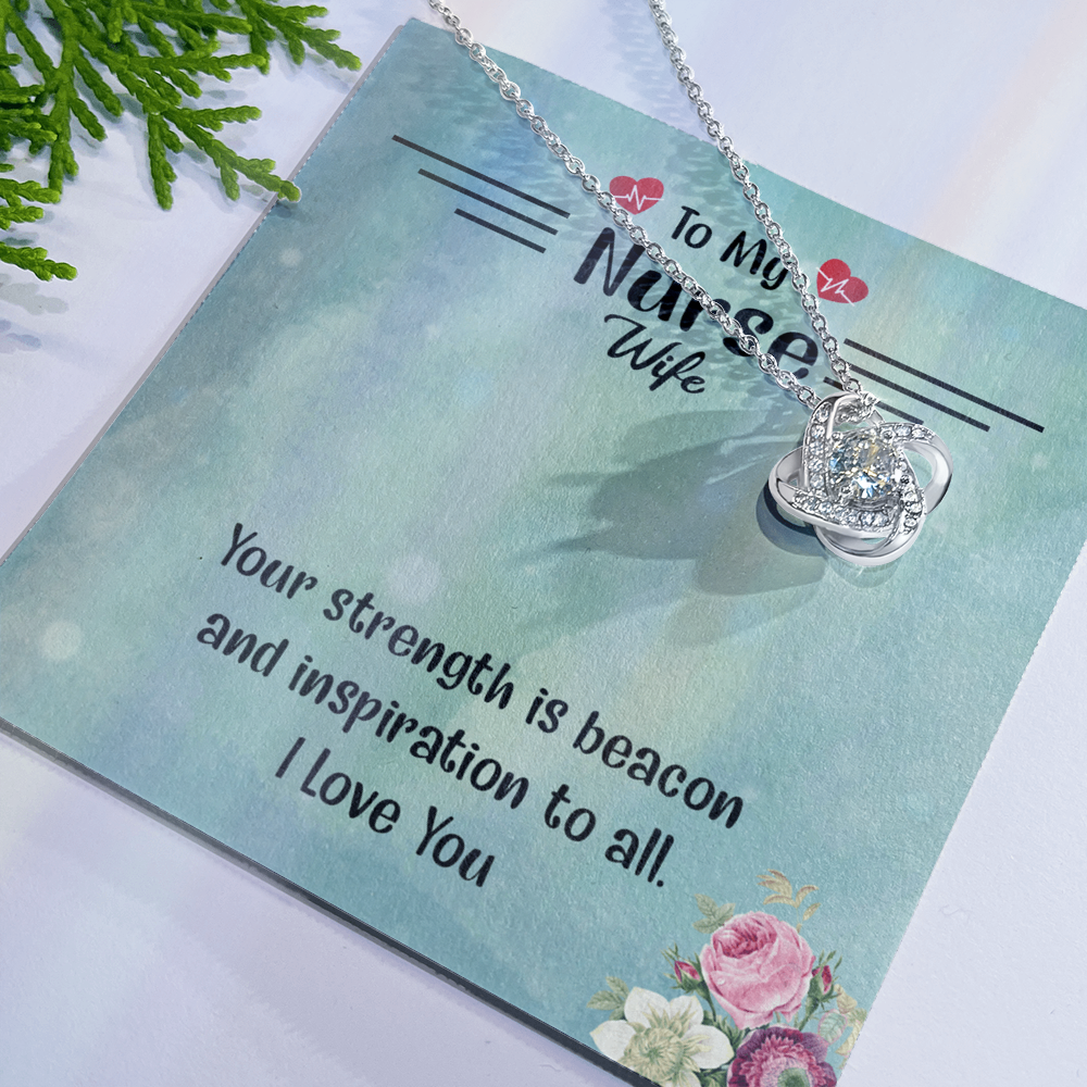 To My Nurse Wife Necklace From Husband, Strength Is Beacon Necklace Husband And Wife Love Knot Pendant, Nurse Wife Gift Necklace, Nurse Wife Jewelry Gift For Women, Nurse Soulmate Gift Necklace