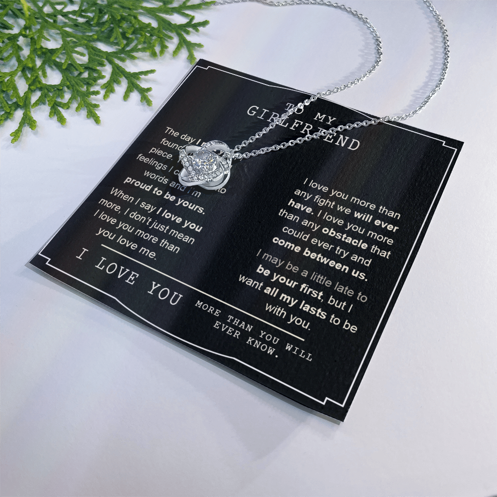To My Girlfriend Necklace From Boyfriend, Jewelry Gift For Girls Girlfriends On Birthday, Anniversary, Christmas, Valentine With Meaningful Gift Love Knot Pendant, Message Card And Box For Her FBA