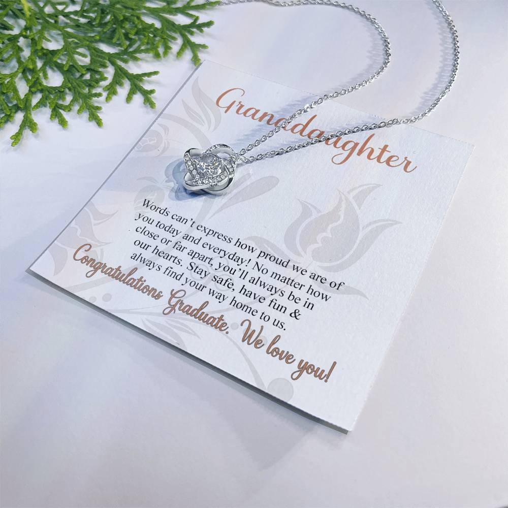 Congratulations Necklace Gift For Her, We Love You Granddaughter Necklace, Class of 2024 Senior Necklace from Grandparent, Graduation Gift Jewelry for Granddaughter On Congrats Graduation Graduate Love Knot Necklace 6323