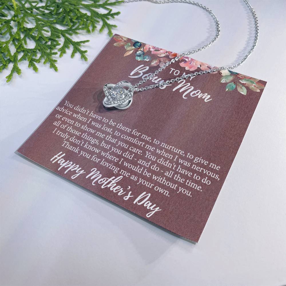 Bonus Mom Gift Necklace, To My Bonus Mom Love Knot Necklace Gift For Mom, Mother And Daughter Necklace Gift For Mom, Happy Mother's Day Necklace, Bonus Mother Gift Necklace Jewelry Gift For Women Love Knot Necklace 6323