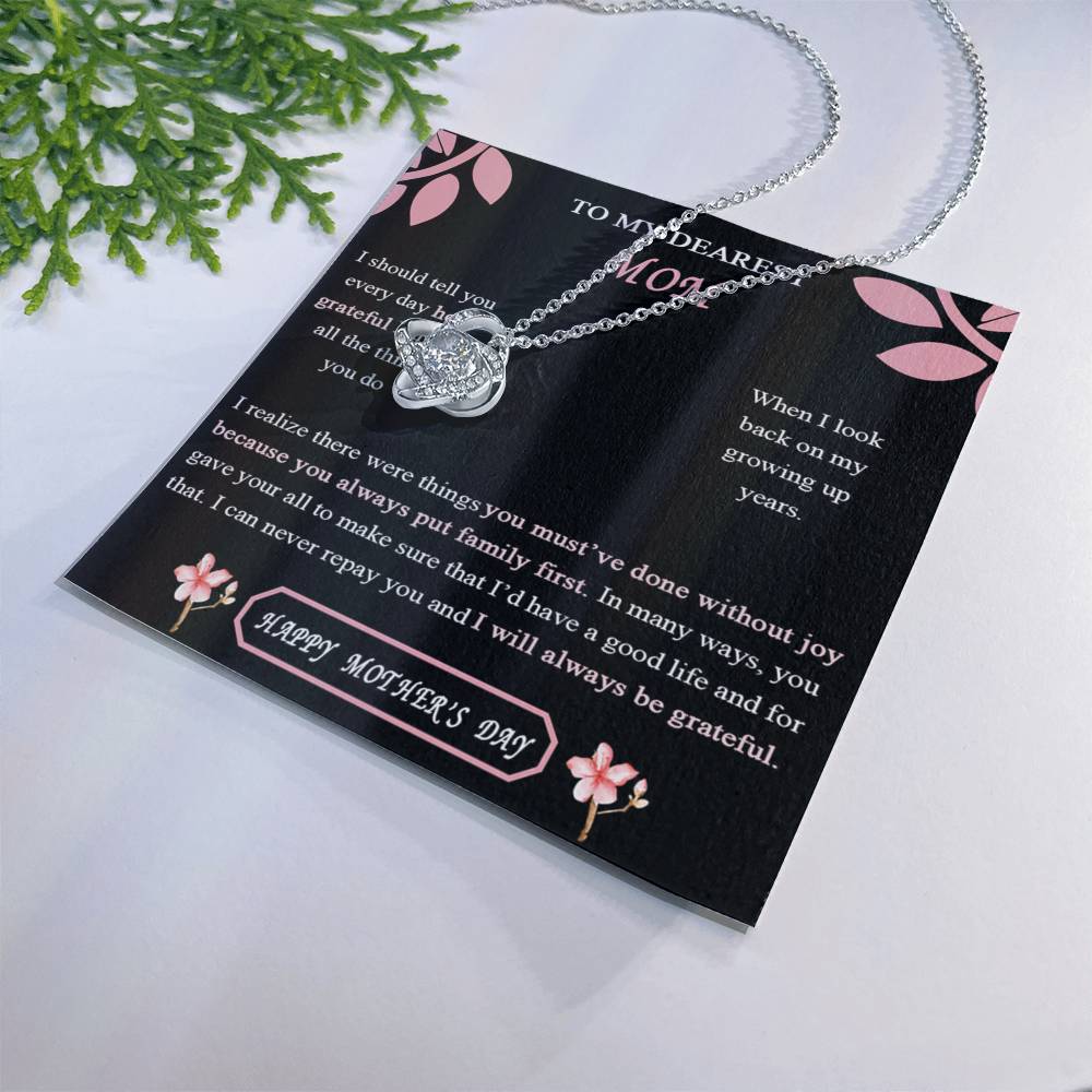 To My Dearest Mom Love Knot Necklace Gift For Mom On Mother's Day, For Women