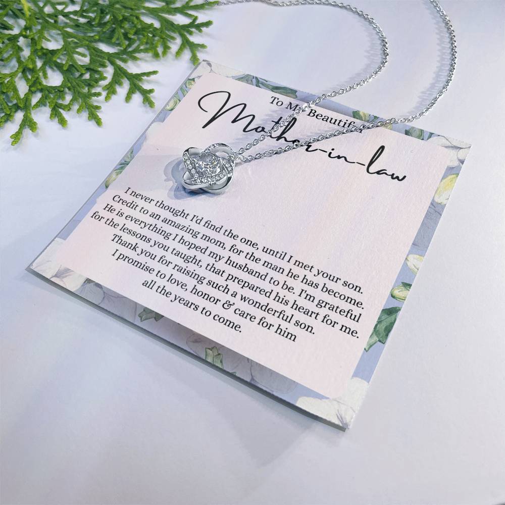 Mother In Law Gift Necklace, To My Beautiful Mother In Law Love Knot Necklace Gift From Daughter In Law, Mother And Daughter Gift Necklace Pendant, The Love Knot Necklace Gift For Mom Pendant Love Knot Necklace 6323