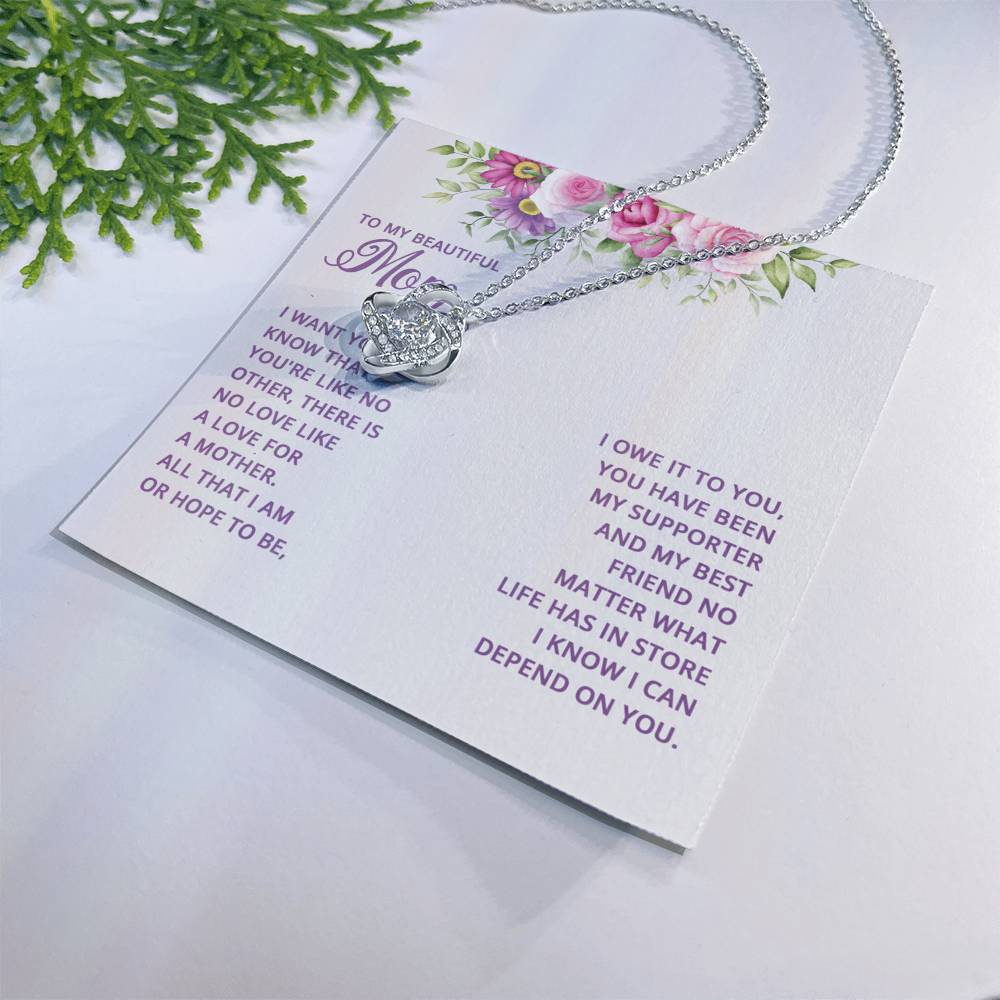 Happy Mother's Day Necklace, Beautiful Mom Necklace, Mom Love Knot Necklace, To My Beautiful Mom Necklace From Daughter Gift For Mom On Birthday Gift To Mom, Mother's Day Necklace Gift For Mom Love Knot Necklace 6323