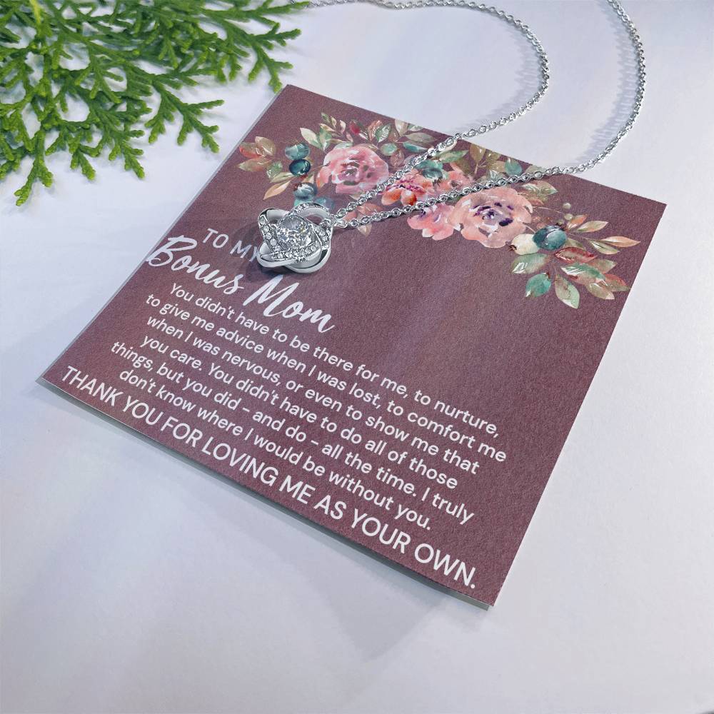Thank You For Loving Necklace, Daughter And Mother Necklace Gift For Mom, To My Bonus Mom Love Knot Necklace Gift From Daughter, Bonus Mom Gift Necklace For Mom, Bonus Mother Jewelry Gift For Women Love Knot Necklace 6323