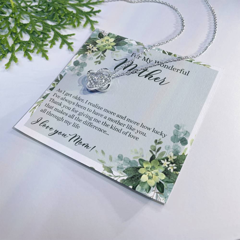 To My Wonderful Mother Love Knot Necklace With Message Card And Gift Box for Mom, Birthday Gift Necklace From Daughter, Mothers Day Necklace Gift for Mom, Thank You Gift Necklace Gift For Women Love Knot Necklace 6323