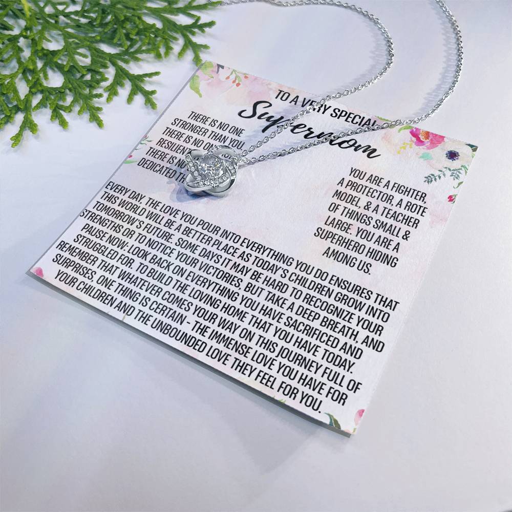 1To My Super Mom Necklace, To A Very Special Supermom Mom Necklace From Daughter, Gift for Single Mother Necklace Present for Single Mother Gift Necklace, Mother's Day Gift Mom Jewelry for Women Love Knot Necklace 6323