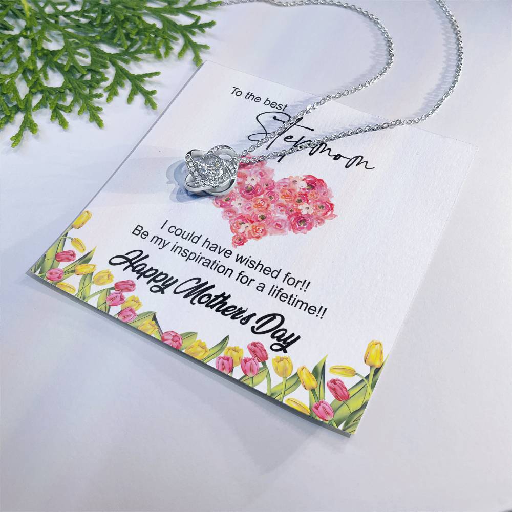 To The Best Stepmon Necklace, Happy Mother's Day Necklace Gift From Daughter, Son To My Step Mom Necklace From Daughter, Stepmom Gift Necklace, Boyfriend's Mom Gift Necklace, Love Knot Gift For Mom Love Knot Necklace 6323