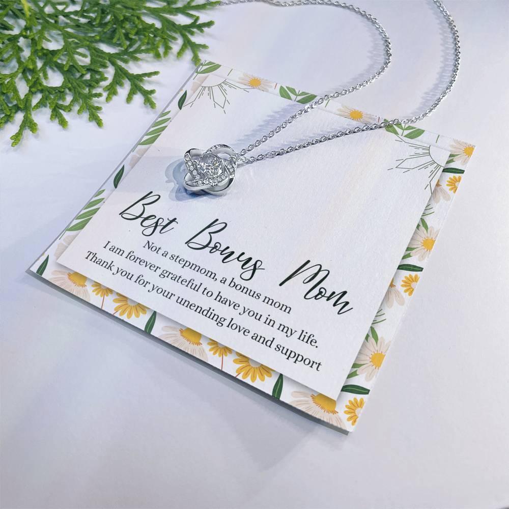 Bonus Mom Gift Necklace, To My Bonus Mom Love Knot Necklace Gift From Daughter, To The Best Bonus Mom Necklace, Step Mom Wedding Gift Necklace Jewelry Gift For Women, Bonus Mom Love Knot Pendant Love Knot Necklace 6323