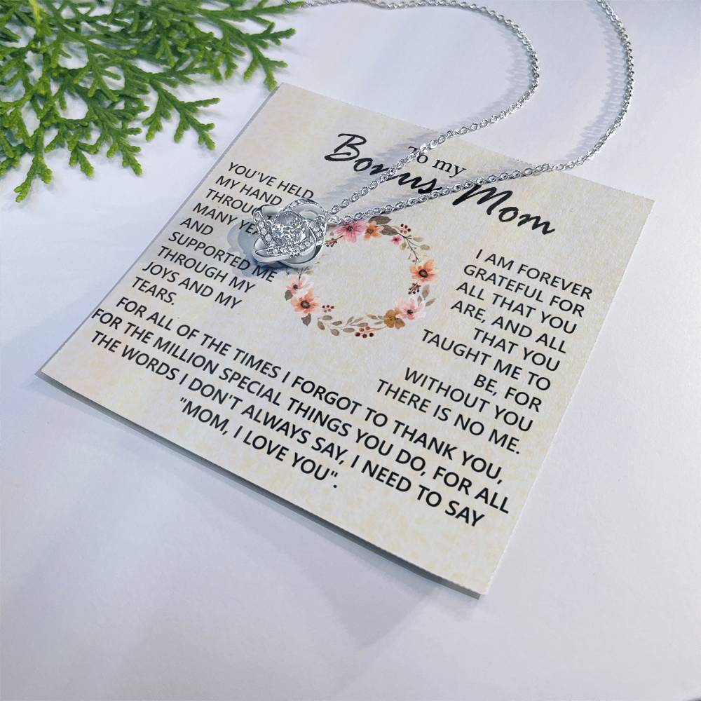1To My Bonus Mom Necklace, To My Bonus Mom Love Knot Necklace From Daughter, Son, Bonus Mom Gift Necklace, Daughter And Mother Love Knot Pendant Gift For Mom, Mom, I Love You Jewelry Gift For Women Love Knot Necklace 6323