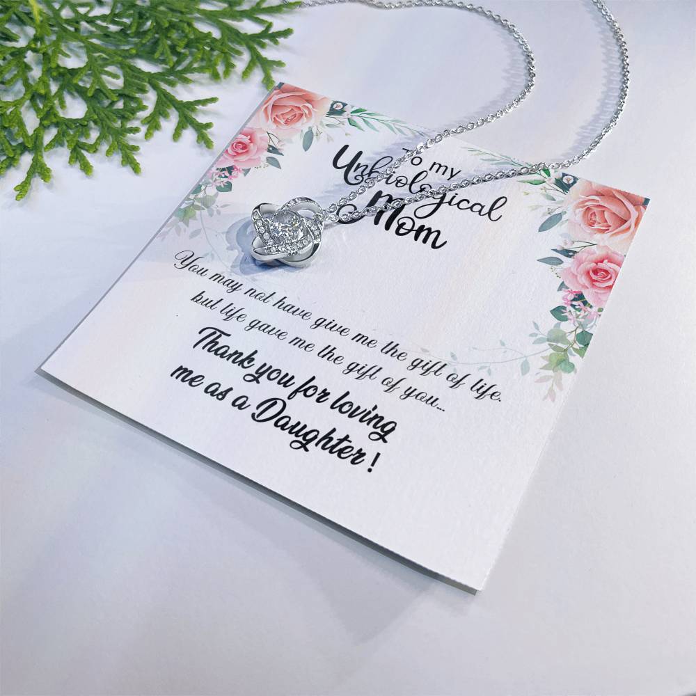 Unbiological Mom Gift Necklace, To My Unbiological Mom Love Knot Necklace From Daughter And Mother Gift Necklace, Bonus Mom Gift Necklace, Boyfriend's Mom Gift Necklace, Jewelry Gift For Women Love Knot Necklace 6323
