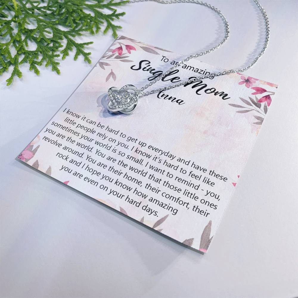 Single Mom Gift Necklace, To An Amazing Single Mom Love Knot Necklace Gift From Daughter In Law, Mother And Daughter Gift Necklace Personalized Gift Pendant, Love Knot Necklace Gift For Mom Pendant