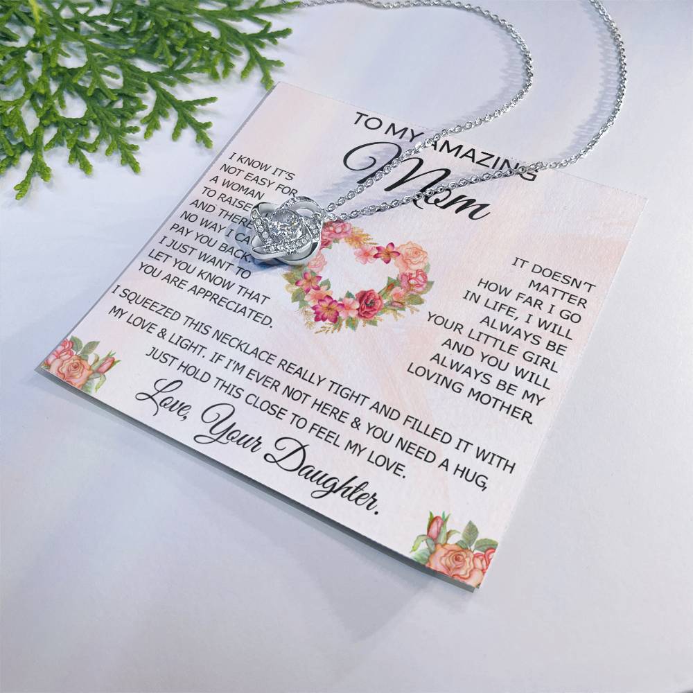 To My Amazing Mom Gift Necklace, Love Knot Necklace Gift For Amazing Mom - Mother Daughter Necklace Gifts For Mom On Birthday Christmas Mothers Day Present, Jewelry Gift For Women With Message Card
