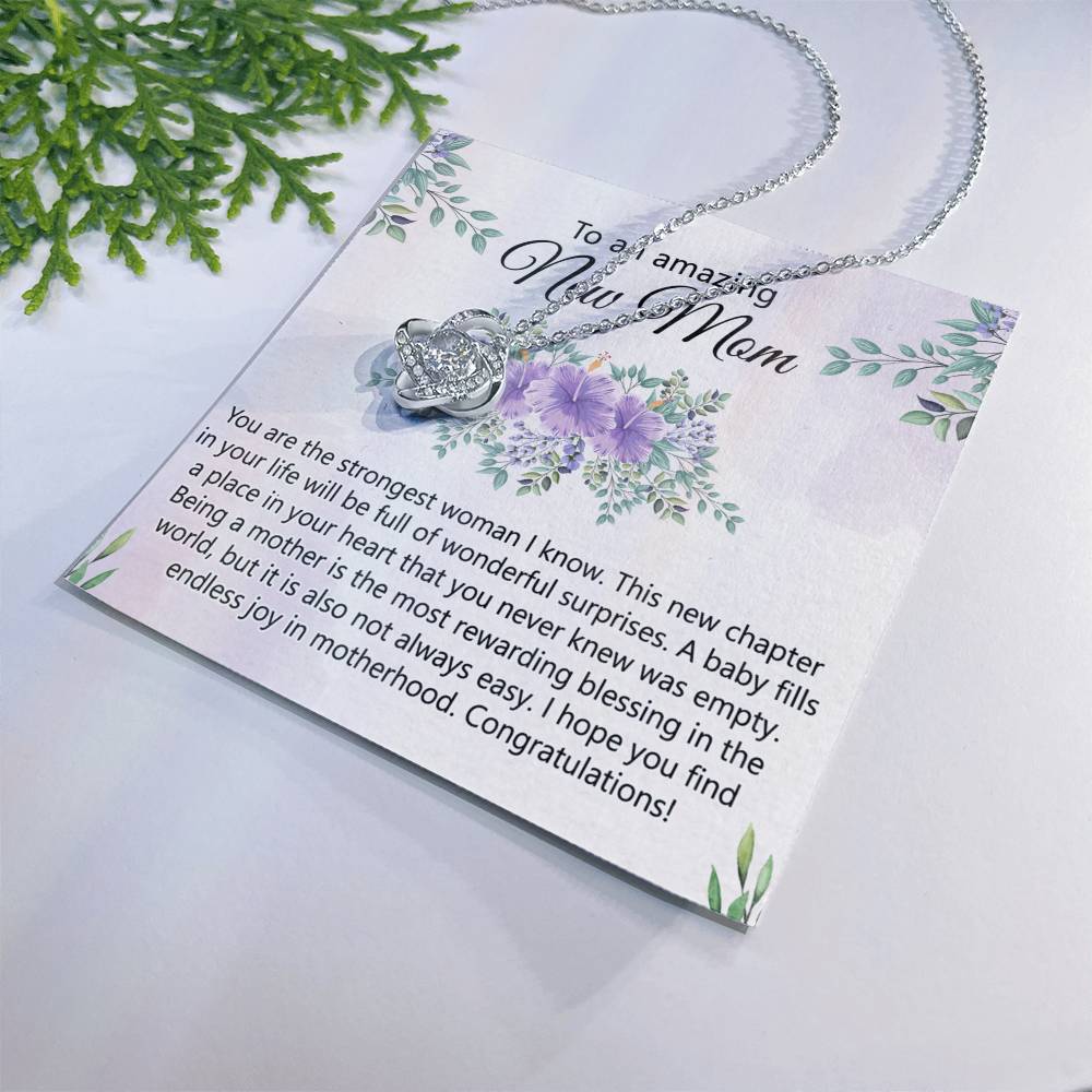To An Amazing New Mom Necklace From Daughter, Mother's Day Necklace, First Mother's Day Jewelry Gift For Mom To Daughter Gift Mother's Day Love Knot Necklace Gift for Mom, New Mom Jewelry for Mom