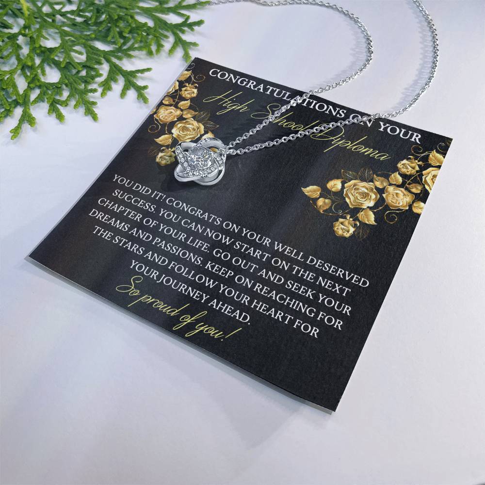 High School Diploma Graduation Love Knot Necklace, Grad Gift Jewelry For Her, Knot Pendant Gift On Phd Graduation Gift Graduating Class Of 2025 Graduation Gift, High School Diploma Gift Necklace Love Knot Necklace 6323