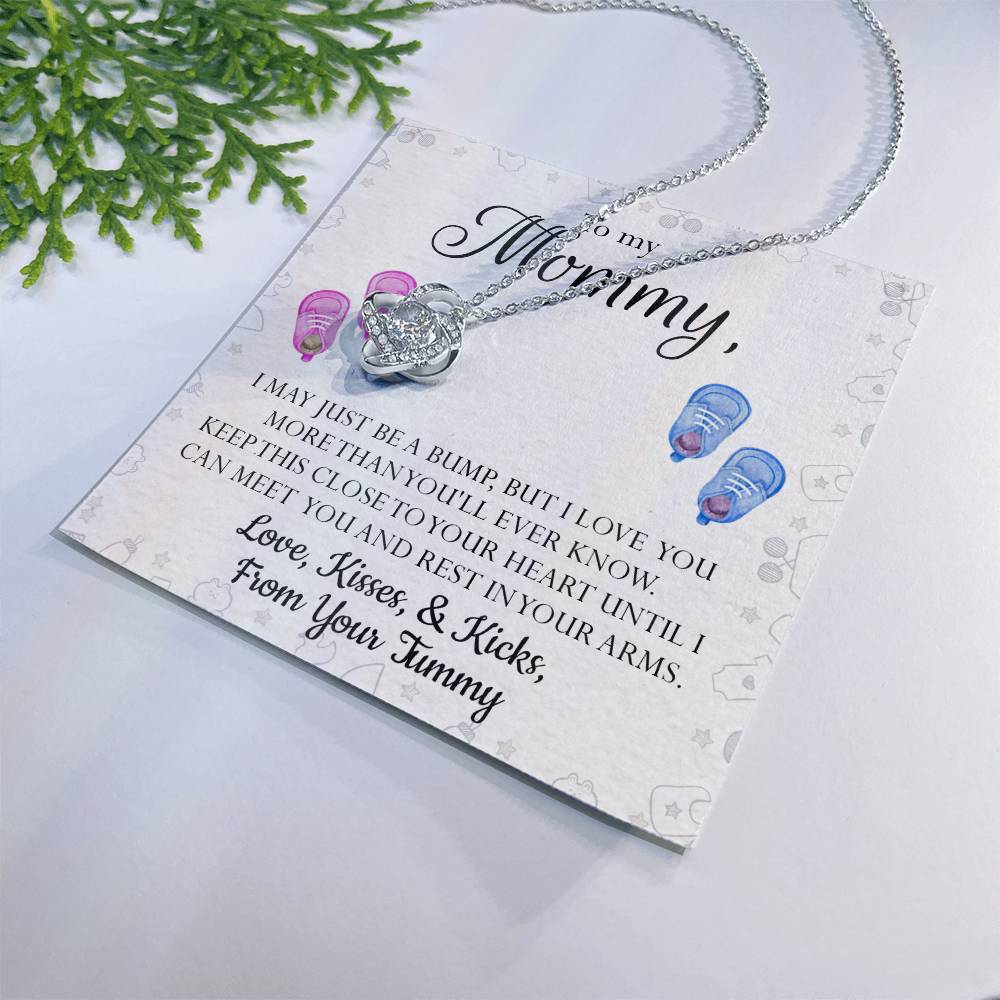 Mom Gift Necklace, To My Mommy Love Knot Necklace From Tummy, Necklace Gift For Mom, Mother's Day Necklace Gift, Birthday Necklace For Mom Anniversary Jewlry Gift For Women Kisses And Kicks Necklace Love Knot Necklace 6323