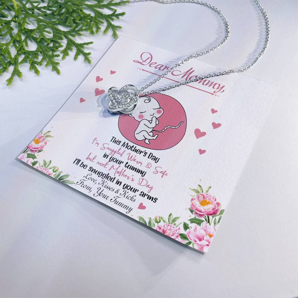 Dear Mommy Necklace, To My Mom Love Knot Necklace From Tummy, Kisses And Kicks Gift Necklace, Mother And Daughter Gift Necklace Jewelry Gift For Women, Mommy Gift Pendant Mother's Day Necklace Gift Love Knot Necklace 6323