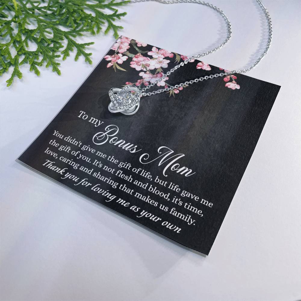 Bonus Mom Gift Necklace, To My Bonus Mom Love Knot Necklace Gift For Mom Mother And Daughter Necklace Gift For Mom, Flower Necklace Gift For Mom, Bonus Mother Gift Necklace Jewelry Gift For Women Love Knot Necklace 6323