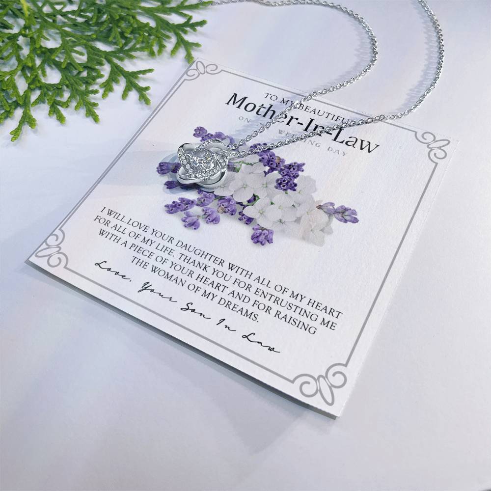 Mother In Law Necklace, My Wedding Day Necklace Gift For Mother In Law, To My Beautiful Mother In Law Necklace From Son In Law, My Heart My Life Necklace Gift For Mother, Mother In Law Gift Necklace Love Knot Necklace 6323