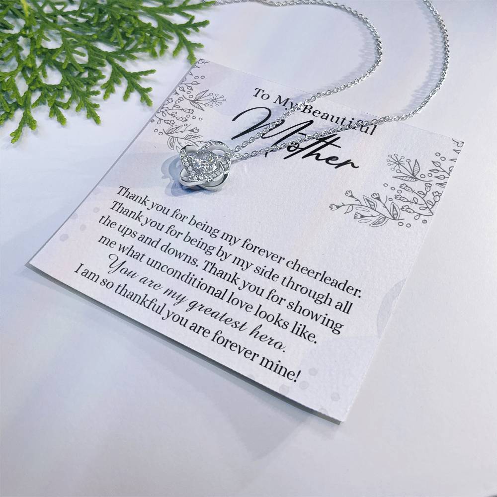 Beautiful Mother Necklace, Necklace Gift for Mom Thank You Mom Necklace Sentimental Gifts Necklace for Mom from Daughter, To My Beautiful Mother Love Knot Necklace Mothers Day from Daughter Love Knot Necklace 6323