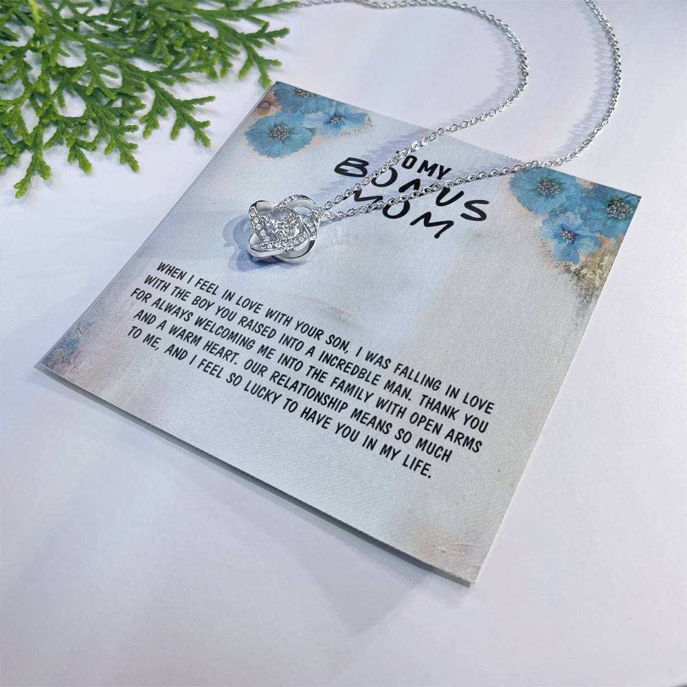 Bonus Mom Necklace, To My Bonus Mom Love Knot Necklace Gift From Son, Jewelry Gift For Women, Bonus Mom Gift Necklace, Mother And Son Necklace Gift For Mom On Birthday Gift Anniversary To Mother Love Knot Necklace 6323