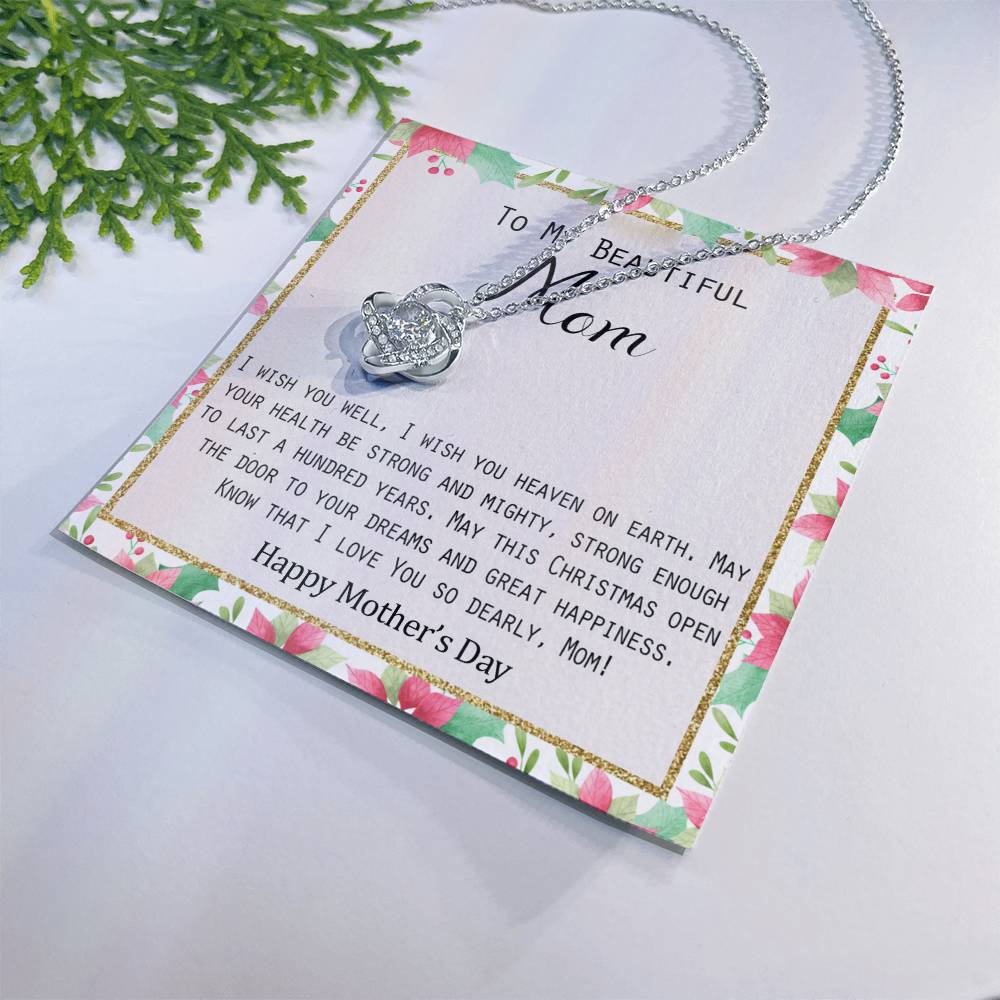 To My Beautiful Daughter Necklace from Daughter or Son, Love Knot Necklace Gift For Mom, Merry Christmas Present Necklace Gift for Mother, Beautiful Mom Gift Necklace, Jewelry Gift For Women