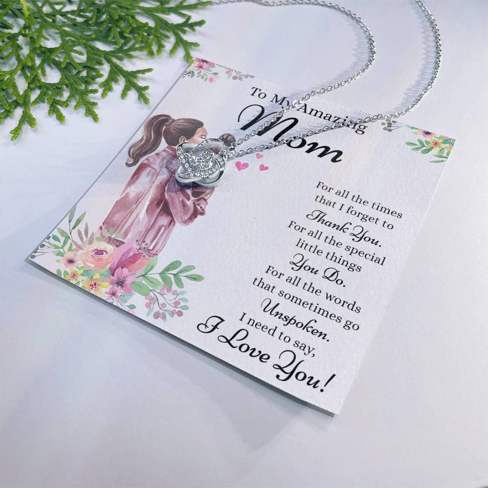Amazing  Mom Gift Necklace, To My Amazing Mom Love Knot Necklace Gift for Mom, Thank You Mom Necklace, Sentimental Gift Necklace for Mom from Daughter To Mother Necklace Mothers Day Pendant Gift Love Knot Necklace 6323