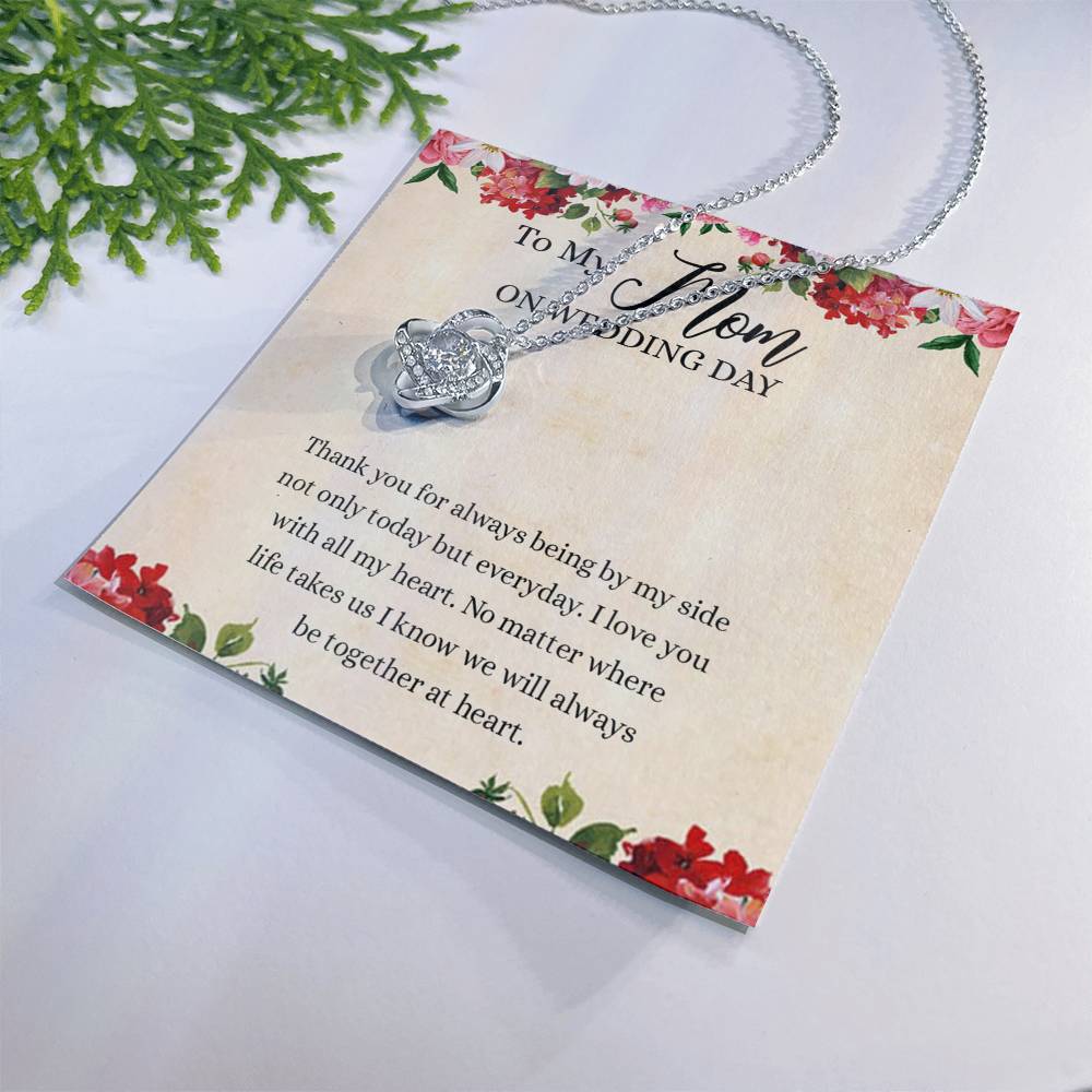 To My Mom Love Knot Necklace Gift for Mom on Wedding Day, Gift Necklace for Mother of The Groom, Gift for Bridesmaid Proposal Gift Necklace, To My Mom Gift Necklace On Wedding Day from Daughter Love Knot Necklace 6323