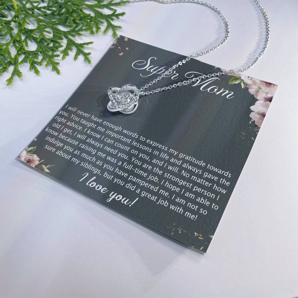 Super Mom Gift Necklace, To My Super Mom Love Knot Necklace Gift From Daughter Son Gift For Mom, Mother And Daughter Gift Necklace Personalized Gift Pendant, Love Knot Necklace Gift For Mom Pendant