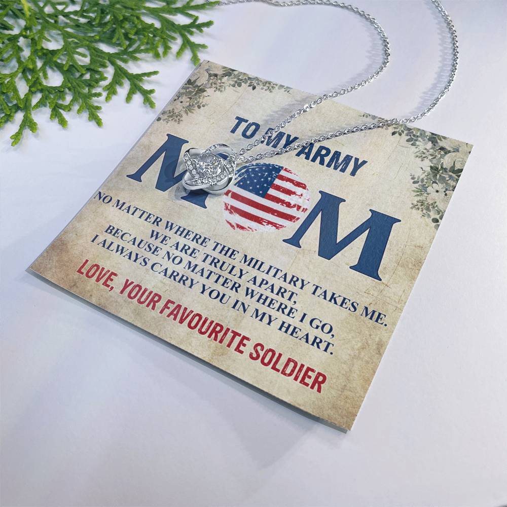 Army Mom Necklace, To My Army Mom Necklace From Daughter, Favourite Soldier Necklace Gift For Mom, Army Mom Love Knot Necklace Gift, Military Mom Gift Necklace, Soldier Mom Necklace Gift For Women Love Knot Necklace 6323