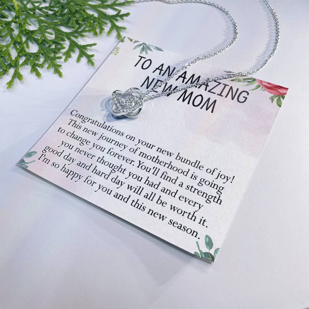 To An Amazing New Mom Necklace, Amazong New Mom Love Knot Necklace Gift for New Mommy, New Mom Gift Necklace 1st New Mother Pregnancy Gift Necklace for Mother's Day Necklace Jewelry Gift for Women