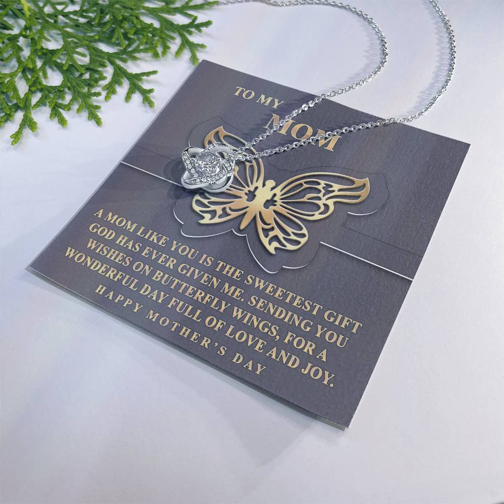 Butterfly Mom Gift Necklace, To My Mom Love Knot Necklace From Dayghter, Happy Mother's Day Necklace Gift For Mom, Mother And Daughter Gift Necklace To Mom On Mother's Day, Jewelry Gift For Women Love Knot Necklace 6323
