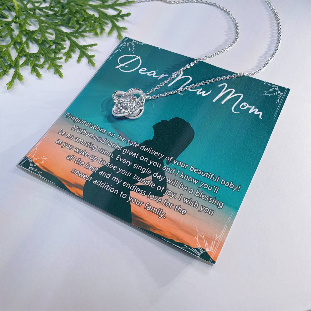 Dear New Mom Necklace, Dear New Mom Love Knot Necklace Gift From Daughter Congratulations Necklace Gift For Mom Your Beautiful Baby Necklace Gift For Mom Jewelry Gift For Mom, New Mom Gift Necklace Love Knot Necklace 6323