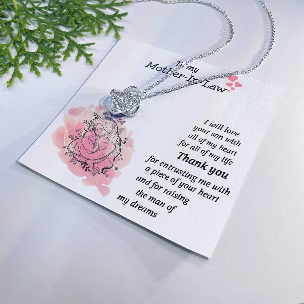 To My Mother-In-Law I Will Love Your Son With All My Hear Love Knot Necklace 6323