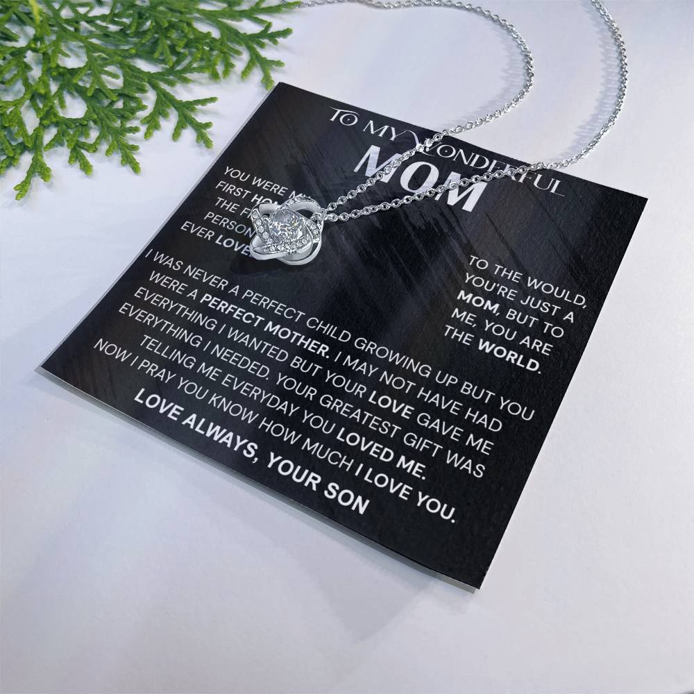 Wonderful Mom Gift Necklace, To My Wonderful Mom Love Knot Necklace From Son Never A Perfect Child Necklace Gift For Mom Son And Mother Love Knot Pendant Birthday Gift For Mom Jewelry Gift For Women Love Knot Necklace 6323