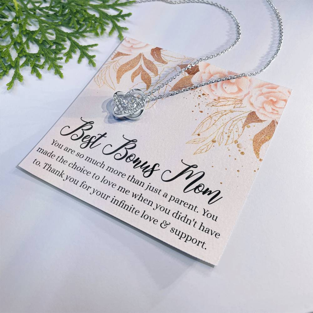 Best Bonus Mom Gift Necklace, To My Bonus Mom Love Knot Necklace Gift For Mom, Mother And Daughter Necklace Gift For Mom, Love And Support Necklace, Bonus Mother Gift Necklace Jewelry Gift For Women Love Knot Necklace 6323
