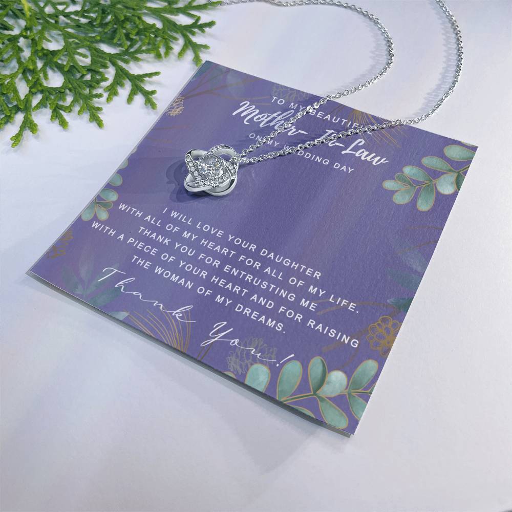 Wedding Day Necklace Gift For Mother In Law, To My Beautiful Mother In Law Love Knot Necklace From Daughter In Law, Thank You Necklace Gift For Mother From Daughter, Mother In Law On My Wedding Day Love Knot Necklace 6323