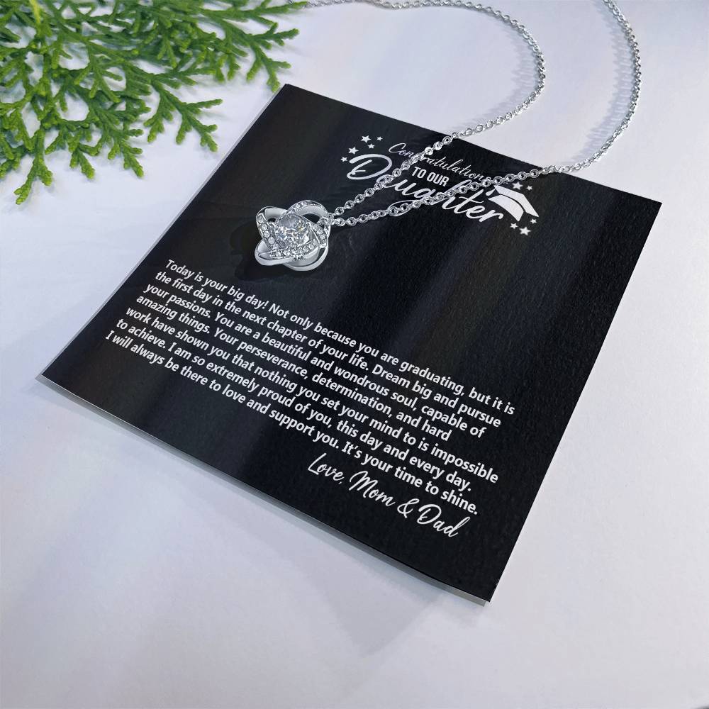 To Our Daughter Necklace from Mom and Dad, Graduation Gift Necklace for Daughter On PhD Graduation Gift Graduating Grad Gift Class Of 2024 Graduation Congratulations Necklace Gift For Her Love Knot Necklace 6323