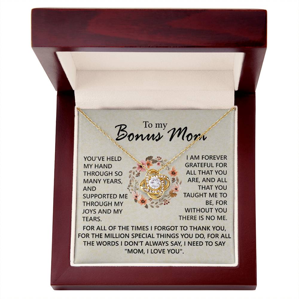 To My Bonus Mom Necklace From Bonus Son, Jewelry For Mom, Mother And Son Gift Necklace, Bonus Mom Love Knot Necklace Gift On Mother's Day, Anniversary, Birthday Gift, I Love You Necklace For Her