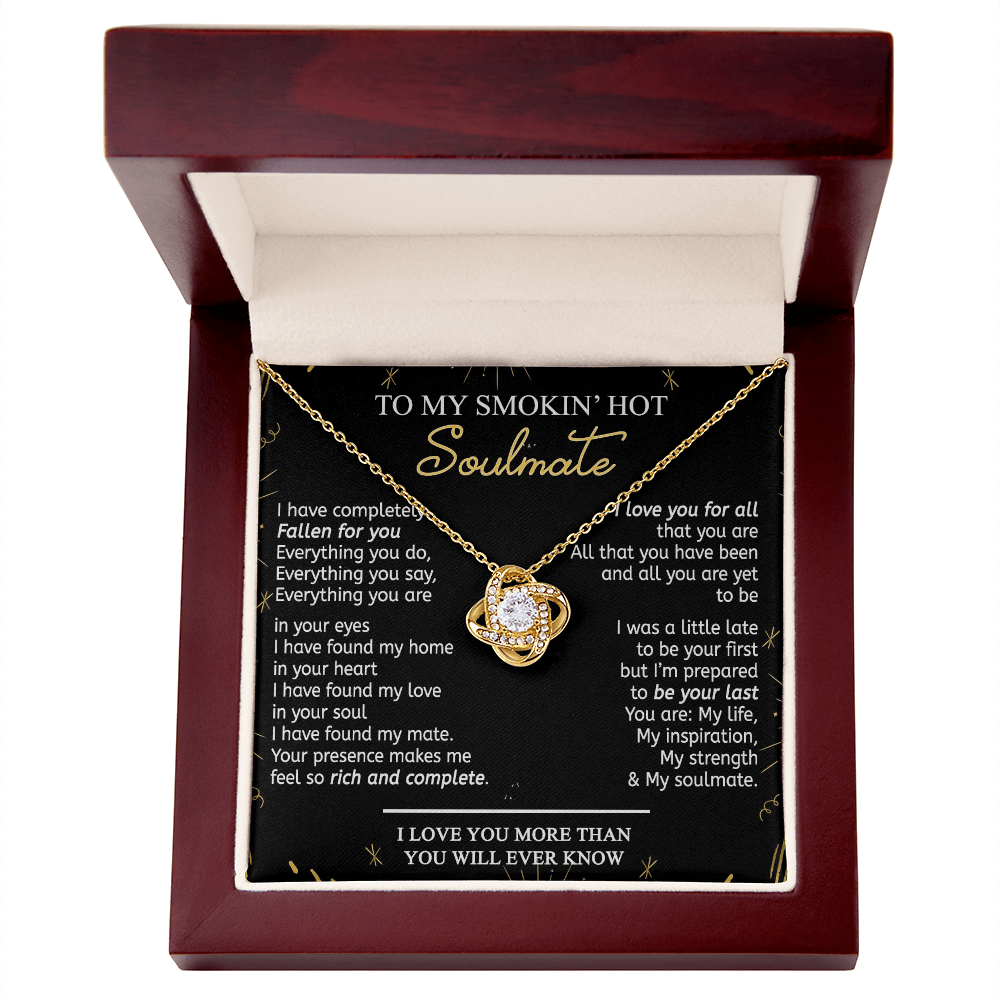 To My Smokin' Hot Soulmate Necklace From Husband, Birthday Christmas Jewelry Gifts For My Wife Love Knot Pendant Personalized Gift Necklace Present Pendant for Future Wife Soulmate Girlfriend