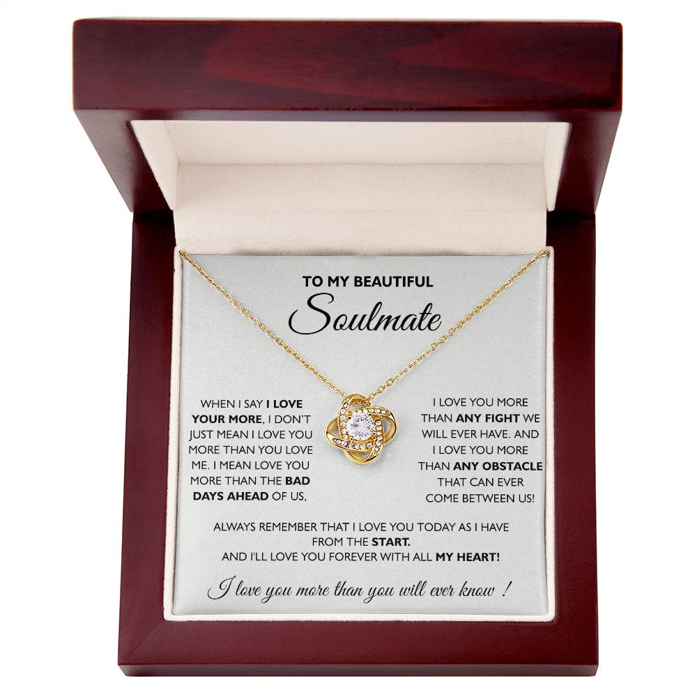 To My Beautiful Soulmate Love Knot Necklace From Husband To Wife, Girlfriend, Soulmate Gift Love Knot Pendant On Valentines Day Christmas for Her Romantic All My Heart Jewelry Gift For Women