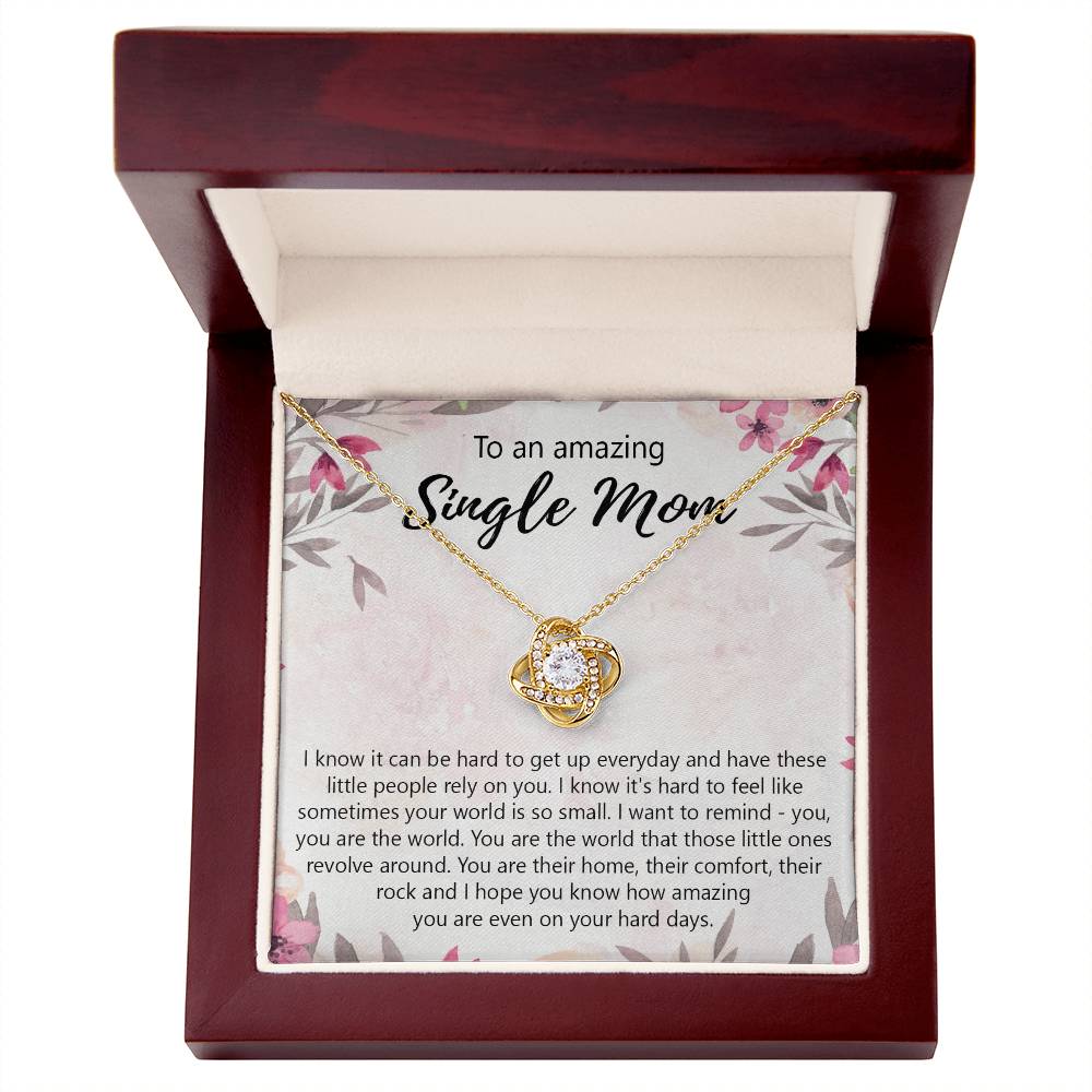 Single Mom Gift Necklace, To An Amazing Single Mom Love Knot Necklace Gift From Daughter In Law, Mother And Daughter Gift Necklace Personalized Gift Pendant, Love Knot Necklace Gift For Mom Penda