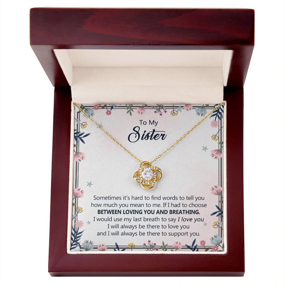 To My Sister Love Knot Necklace From Brother, Pendant Inspirational Gift Necklace For Sister, Jewelry Gift For Girls, Women Teen Sisters Gifts Necklace, Loving You And Breathing Necklace For Sister