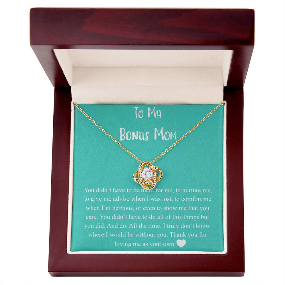 To My Bonus Mom Necklace From Bonus Daughter, Bonus Mom Gift Necklace, Jewelry For Her, Thank You For Loving Mom Necklace Gift On Mothers Day, Anniversary, Birthday Gift Love Knot Pendant For Her