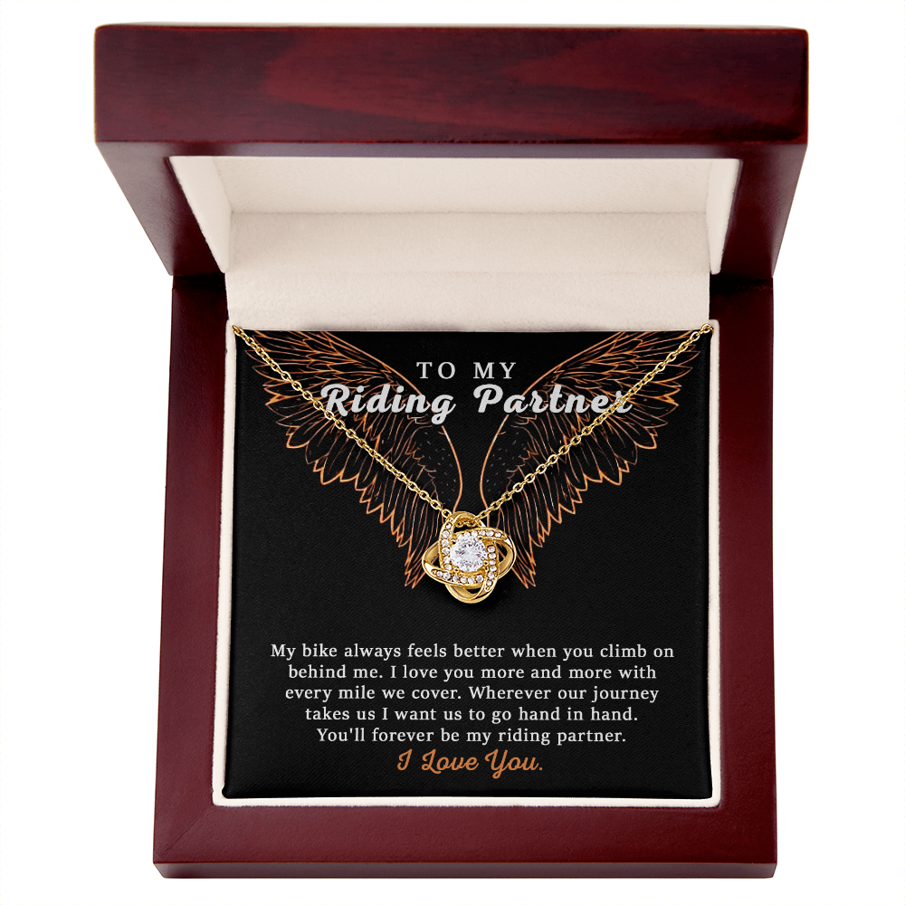 To My Riding Partner Necklace From Husband, Boyfriend, Love Knot Necklace Gift For Riding Partner, Cubic Zirconia Necklace Gift, Bikers Gift Necklace for Her Romantic, Girlfriend Gift Necklace